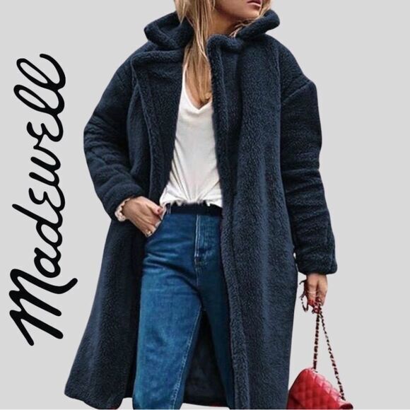 NEW Madewell blue (Re)sourced Sherpa Teddy‎ Coat, size M - Picture 2 of 16